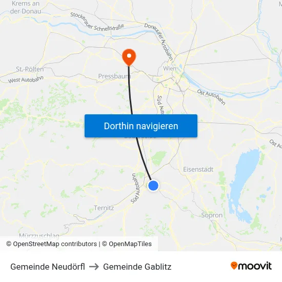 Gemeinde Neudörfl to Gemeinde Gablitz map