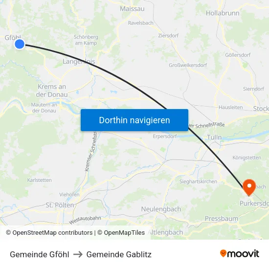 Gemeinde Gföhl to Gemeinde Gablitz map