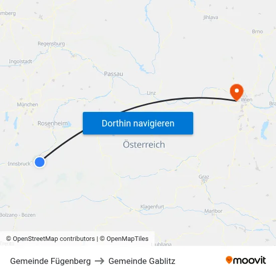 Gemeinde Fügenberg to Gemeinde Gablitz map