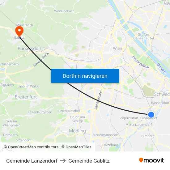 Gemeinde Lanzendorf to Gemeinde Gablitz map