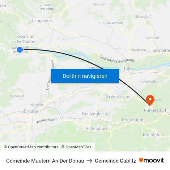 Gemeinde Mautern An Der Donau to Gemeinde Gablitz map