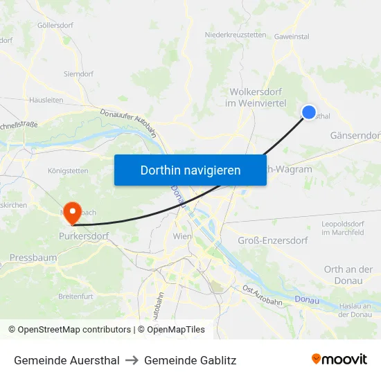 Gemeinde Auersthal to Gemeinde Gablitz map