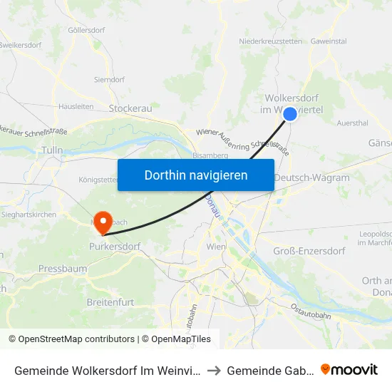 Gemeinde Wolkersdorf Im Weinviertel to Gemeinde Gablitz map