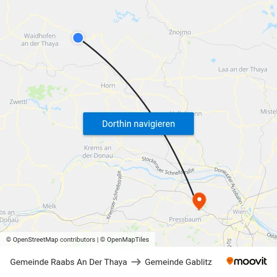 Gemeinde Raabs An Der Thaya to Gemeinde Gablitz map