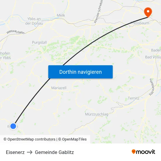 Eisenerz to Gemeinde Gablitz map