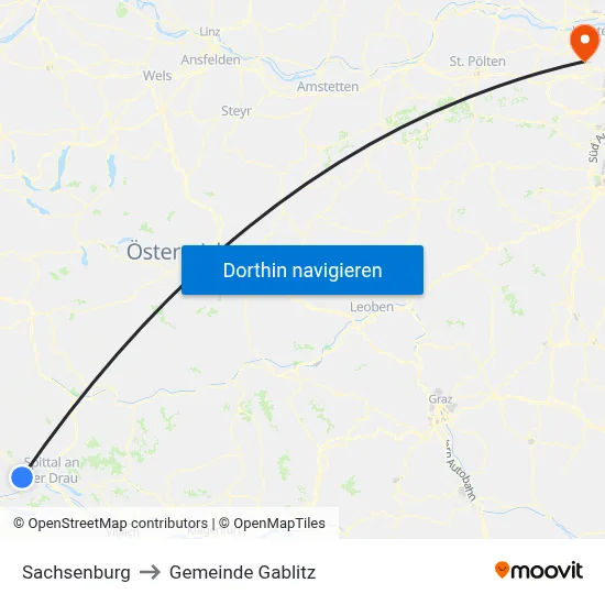 Sachsenburg to Gemeinde Gablitz map