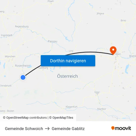 Gemeinde Schwoich to Gemeinde Gablitz map