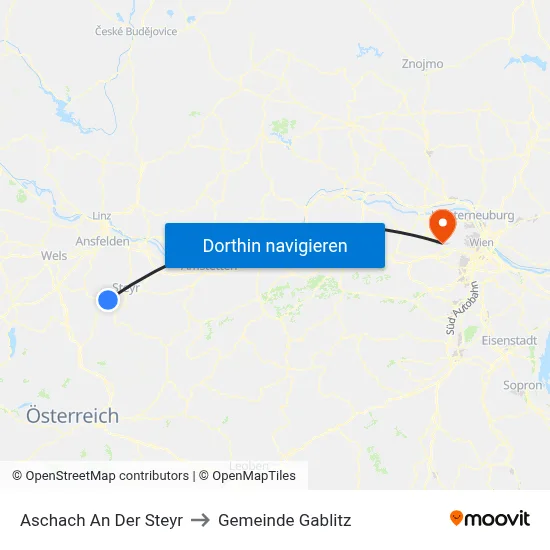 Aschach An Der Steyr to Gemeinde Gablitz map