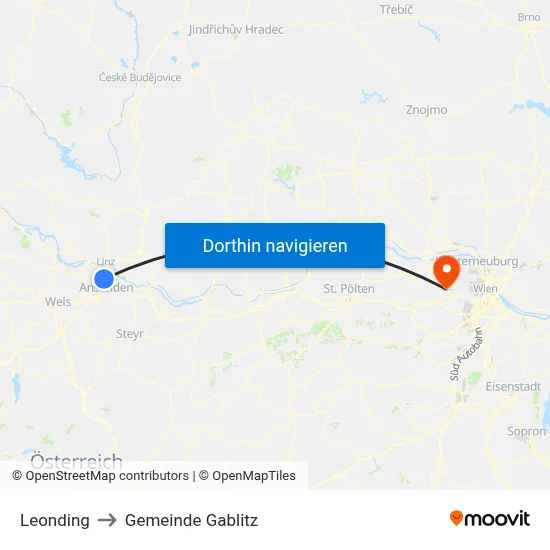 Leonding to Gemeinde Gablitz map
