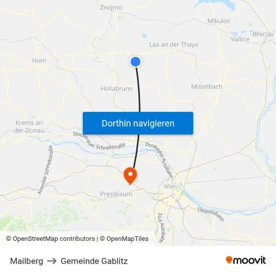 Mailberg to Gemeinde Gablitz map