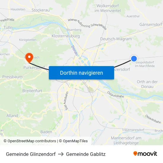 Gemeinde Glinzendorf to Gemeinde Gablitz map
