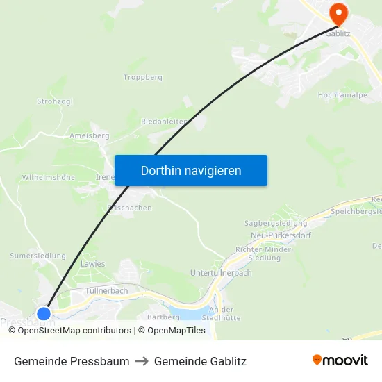 Gemeinde Pressbaum to Gemeinde Gablitz map