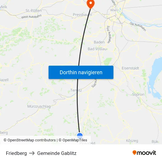 Friedberg to Gemeinde Gablitz map