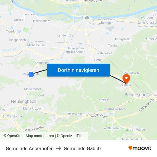 Gemeinde Asperhofen to Gemeinde Gablitz map