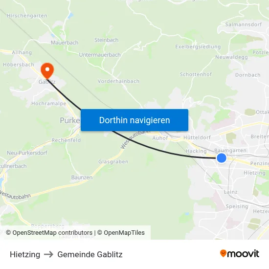 Hietzing to Gemeinde Gablitz map