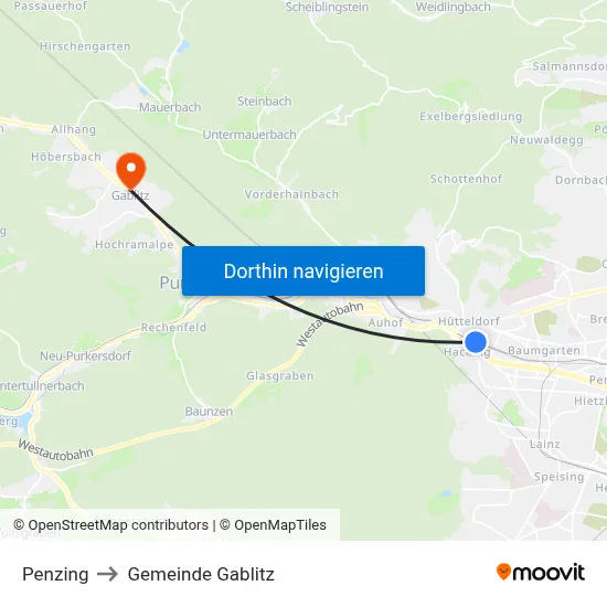 Penzing to Gemeinde Gablitz map