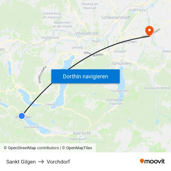 Sankt Gilgen to Vorchdorf map