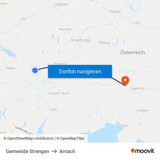 Gemeinde Strengen to Arriach map