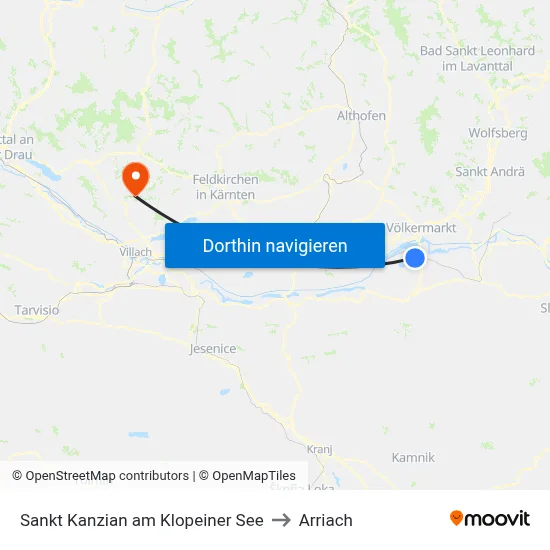 Sankt Kanzian am Klopeiner See to Arriach map