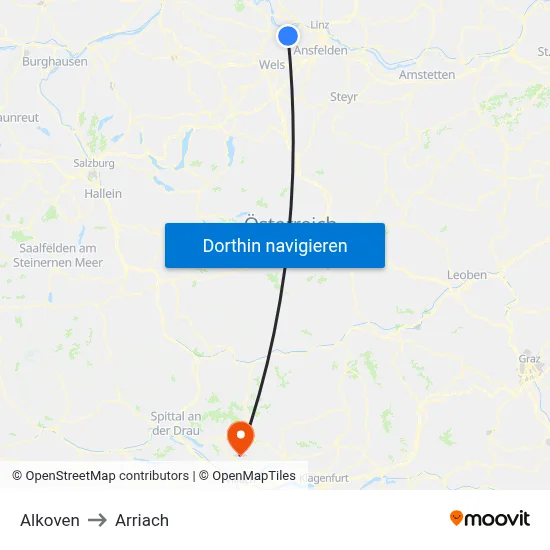 Alkoven to Arriach map