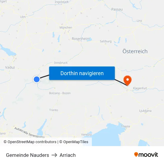 Gemeinde Nauders to Arriach map
