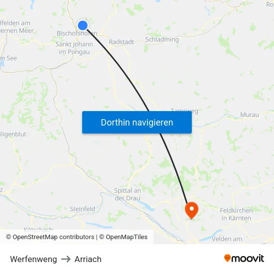 Werfenweng to Arriach map