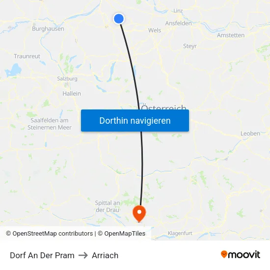 Dorf An Der Pram to Arriach map