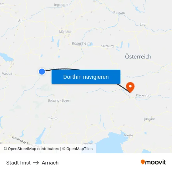 Stadt Imst to Arriach map