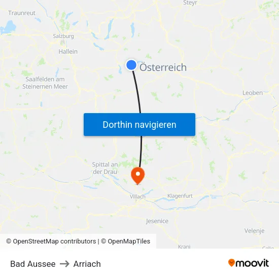 Bad Aussee to Arriach map