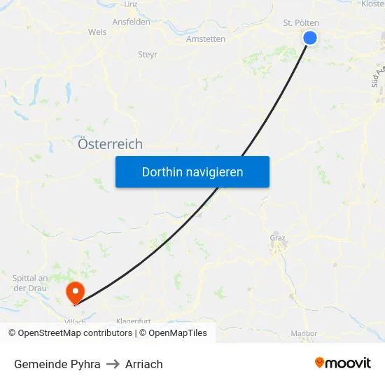 Gemeinde Pyhra to Arriach map