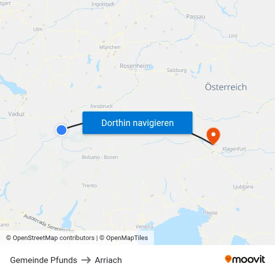 Gemeinde Pfunds to Arriach map