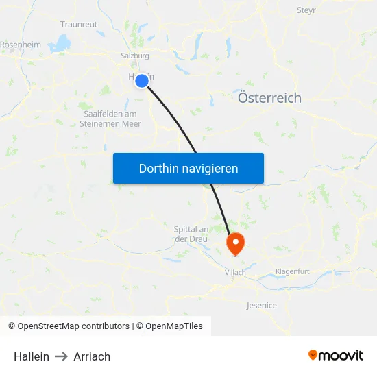 Hallein to Arriach map