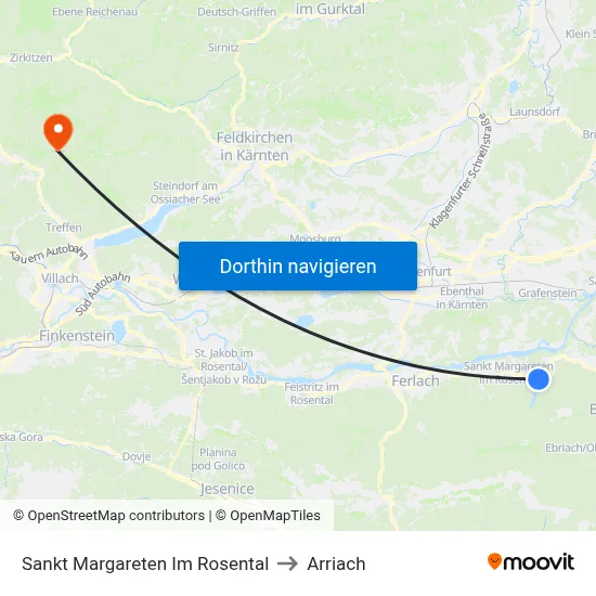 Sankt Margareten Im Rosental to Arriach map
