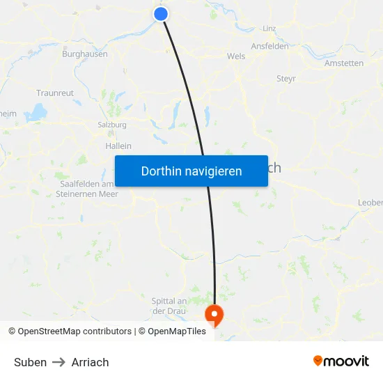 Suben to Arriach map