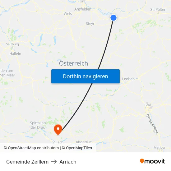 Gemeinde Zeillern to Arriach map