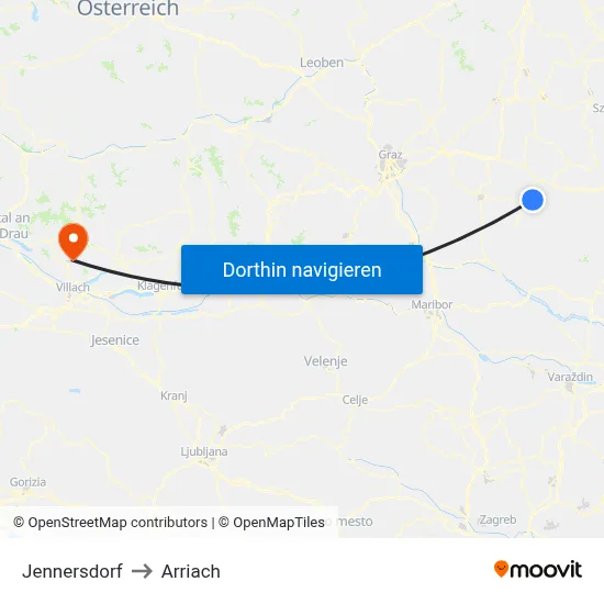 Jennersdorf to Arriach map