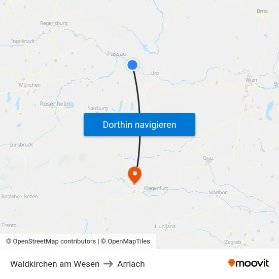 Waldkirchen am Wesen to Arriach map