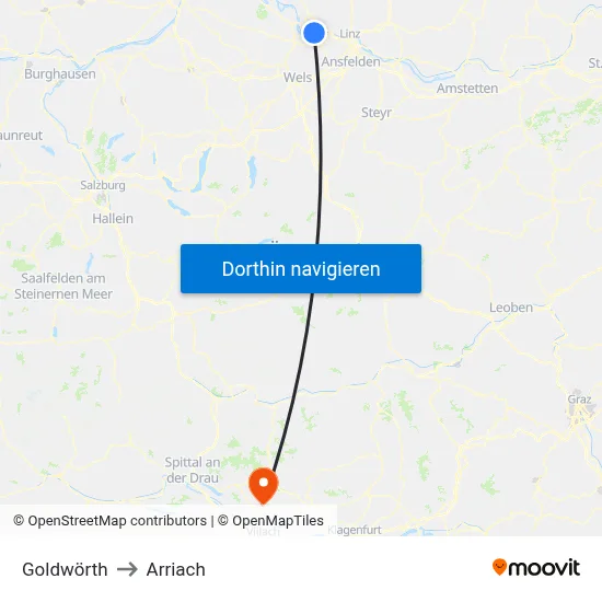 Goldwörth to Arriach map