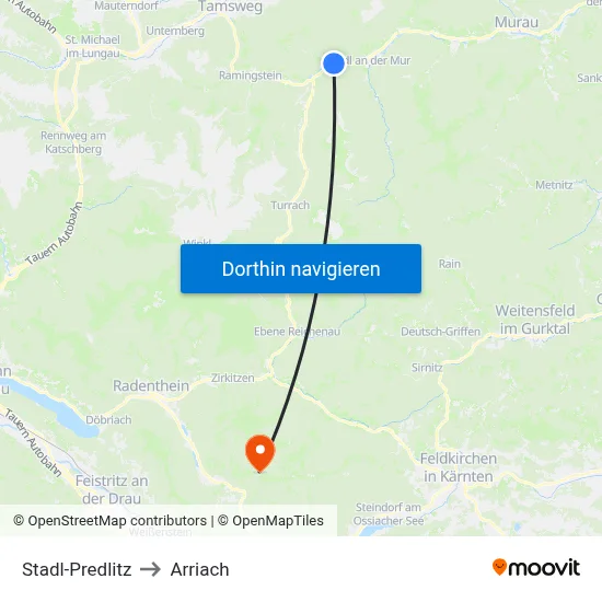 Stadl-Predlitz to Arriach map