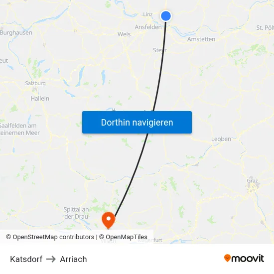 Katsdorf to Arriach map