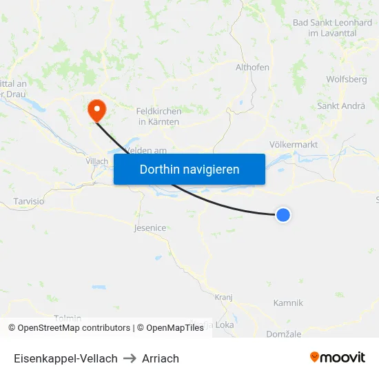 Eisenkappel-Vellach to Arriach map
