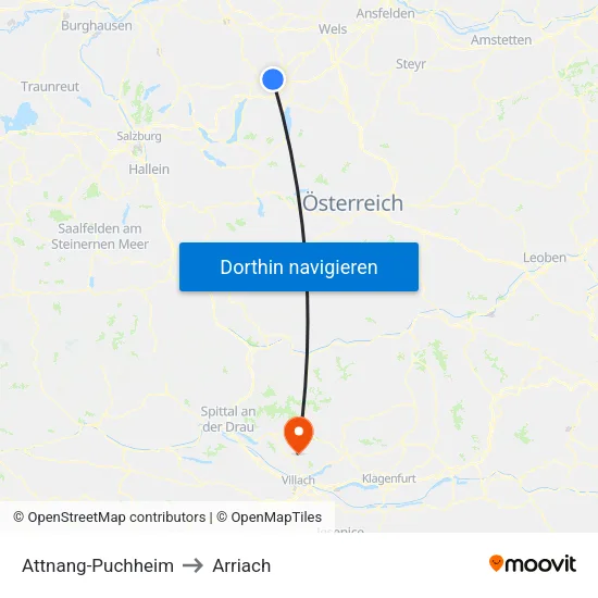 Attnang-Puchheim to Arriach map