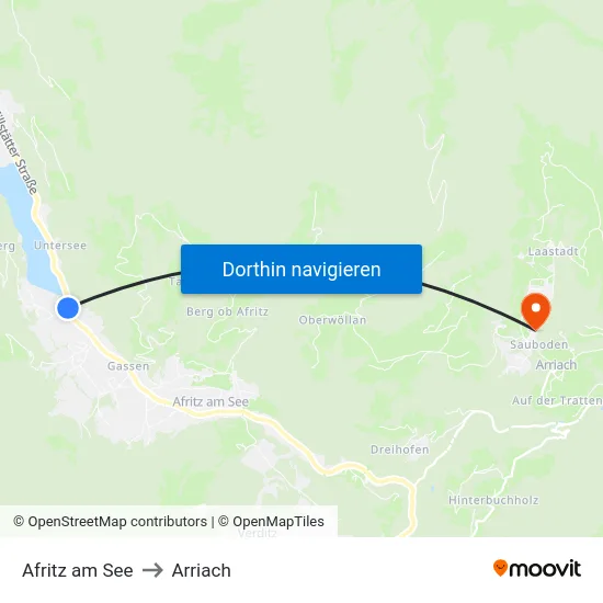 Afritz am See to Arriach map