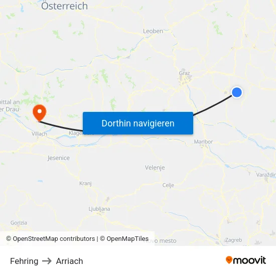 Fehring to Arriach map