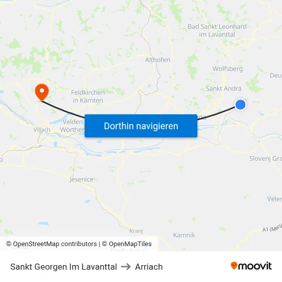 Sankt Georgen Im Lavanttal to Arriach map