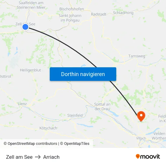Zell am See to Arriach map