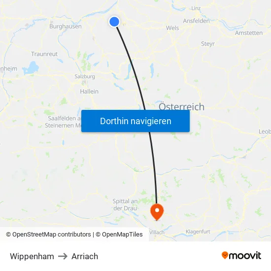 Wippenham to Arriach map