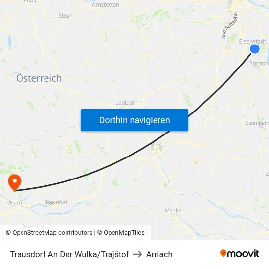 Trausdorf An Der Wulka/Trajštof to Arriach map