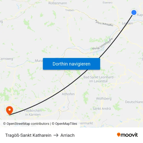 Tragöß-Sankt Katharein to Arriach map