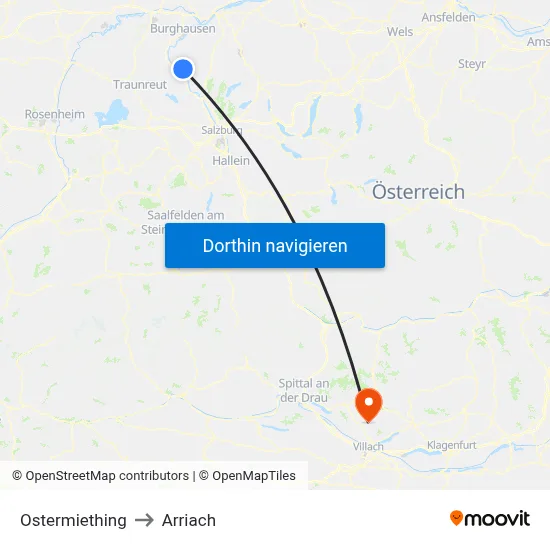 Ostermiething to Arriach map